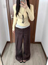 韓系甜美蕾絲拼接設(shè)計(jì)感一字斜肩長(zhǎng)袖t恤女春秋新款收腰褶皺上衣 黃色 M 曬單實(shí)拍圖