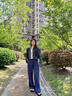 LAGOGO寬松舒適闊腿休閑褲女拉谷谷夏季新款薄款高腰顯瘦山本褲 藏青色(M0) S 曬單實(shí)拍圖