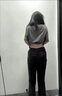 LPOXvibe美式高街顯瘦微喇牛仔褲女春秋高腰修身彈力遮肉寬松褲子 黑灰色 S 曬單實(shí)拍圖