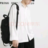 唐號(hào)（tanghao）冰絲黑色襯衫男套裝長(zhǎng)袖內(nèi)搭免燙寬松休閑痞帥長(zhǎng)袖白色男生襯衣潮 黑色襯衫+黑色西褲+項(xiàng)鏈 L 曬單實(shí)拍圖