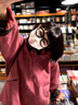 樂雅秀早秋美式復(fù)古樹莓紅夾克短外套女2025新款寬松休閑工裝棒球服上衣 【粉紅色】 40/45kg/S 曬單實(shí)拍圖