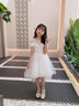 小咔衣濃女童主持人禮服兒童鋼琴演出服高端花童婚紗小女孩生日公主裙夏季 白色前短后長(zhǎng) 140 曬單實(shí)拍圖