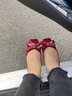 色非單鞋女鞋平底鞋淺口蝴蝶結方頭一腳蹬女士鞋子 深紅色 36 曬單實(shí)拍圖