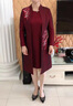 羅蒙（ROMON）媽媽裝秋裝連衣裙洋氣兩件套紅色大氣結(jié)婚衣服喜婆婆婚宴時尚禮服 酒紅色 5XL (建議145-160斤) 曬單實拍圖