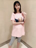 柘雨孕婦裝夏裝純棉孕婦裝套裝新寬松中長(cháng)款短袖T恤孕婦上衣孕媽套裝 粉色上衣+打底褲 XL(130-150斤) 曬單實(shí)拍圖
