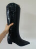 淺町秋冬切爾西靴女瘦瘦靴短筒靴百搭粗跟方頭短靴中跟彈力女靴子 黑色(單里) 37 曬單實(shí)拍圖