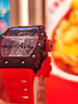 飛克（FEIKE）品牌碳纖維酒桶型時(shí)尚男士手表全自動(dòng)機械表潮流防水生日禮物男生 黑殼紅氟膠帶 曬單實(shí)拍圖