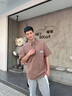 擇肯夏季短袖襯衫男士工裝大碼潮牌寬松半袖法式港風(fēng)日系t恤襯衣外套 咖色 M(體重115-130斤) 曬單實(shí)拍圖