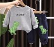 G.DUCKKIDS童裝男童套裝秋冬新款一歲寶寶衣服小男孩恐龍衛(wèi)衣加厚保暖 灰色 90 (建議身高80-90 1歲半-2歲) 曬單實拍圖