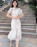 AEMAPE改良版旗袍碎花連衣裙子女夏裝夏季2025年夏天新款氣質(zhì)仙女裙日常 杏色短款 L (105-115斤拍) 曬單實(shí)拍圖