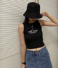 槿城歐美辣妹風復古字母刺繡無袖背心女夏季修身短款露臍工字打底上衣 單件裝 深灰色 S 【75-85斤】 曬單實拍圖