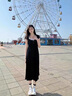 鏡莎黑色假兩件連衣裙夏天女2024年新款韓版修身顯瘦復(fù)古高級感中長裙 黑色 均碼（可備注碼數(shù)） 曬單實拍圖