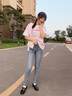 米豆小主高腰牛仔褲女加絨秋冬彈力長(zhǎng)褲修身顯瘦顯高韓版鉛筆褲小腳褲緊身 2222-淺藍(lán)色 28 建議 100-110斤 曬單實(shí)拍圖