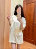 莜仙格刺繡貓咪寬松T恤女夏季甜妹小碎花休閑韓系可愛印花短袖上衣潮ins 奶杏色 M 86-105斤 曬單實(shí)拍圖