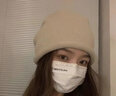 堆堆帽通用秋冬顯臉小保暖護耳毛線帽通用卷邊毛邊針織帽抽繩包頭寬松少年冷帽頭巾帽 米色（男女同款） 曬單實拍圖