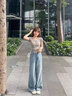 勁維迪美式復古淺藍高腰寬松闊腿褲女秋季2025新款垂感直筒牛仔褲女褲子 淺藍色-加長(cháng)褲 S （90-100斤） 曬單實(shí)拍圖