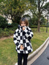 鴨鴨（YAYA）羊羔毛羽絨服女中長(zhǎng)款2023冬季新款加絨加厚外套 奶咖格 S 曬單實(shí)拍圖