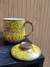 系客舟景德鎮陶瓷杯琺瑯彩帶蓋水杯辦公室家用泡茶杯子茶水分離會(huì )議杯 黃色 曬單實(shí)拍圖