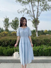 香影溫柔風(fēng)藍色連衣裙女2025夏季新款法式泡泡袖氣質(zhì)圓領(lǐng)顯瘦裙子 藍色 S 曬單實(shí)拍圖
