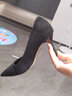 依零依蓓高跟鞋春夏秋新品絨面黑色簡(jiǎn)約尖頭細跟性感單鞋女淺口職業(yè)工作鞋 898-000黑色【7.5厘米】 35 曬單實(shí)拍圖
