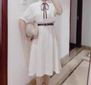 領(lǐng)季（Lingtos）連衣裙女裝2025年夏季新款學(xué)院風(fēng)連衣裙法式復(fù)古收腰假兩件裙子女 杏色短袖 M 建議100-110斤 曬單實(shí)拍圖