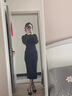 嫻柔黑色打底連衣裙女春秋中長(zhǎng)薄款緊修身內(nèi)搭小圓領(lǐng)直身連體一步長(zhǎng)裙 黑色 (小圓領(lǐng)604) XL 曬單實(shí)拍圖