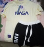 WHIM NASA短袖t恤男女士夏季情侶裝運動(dòng)套裝男潮流寬松半袖衣服純棉兩件套 米黃色+3302黑色 M （95-125斤） 曬單實(shí)拍圖