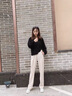 丹仔 燈芯絨闊腿褲女2022新款高腰寬松休閑女褲條絨雪尼爾褲子 3175米白單款常規(guī)款 M 曬單實拍圖