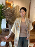 RORONOA 婦女節禮物雅致米色羊毛真絲圍巾春秋絲毛大方巾披肩圍脖 熱帶雨林-雅致米色 130cm 曬單實(shí)拍圖