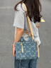 Lee復古老花Cabas托特包女士滿(mǎn)印花手提包時(shí)尚牛仔單肩包百搭斜挎包 牛仔藍 曬單實(shí)拍圖