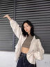 漫蔻依美式復古夾克外套女2025春秋新款寬松百搭潮牌撞色棒球服開(kāi)衫上衣 米白色 有里布 M 曬單實(shí)拍圖
