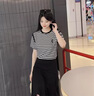 AEMAPE時(shí)尚條紋短袖t恤女夏裝2025夏季新款設計感小眾寬松百搭上衣體恤 條紋 L 建議110-120斤 曬單實(shí)拍圖