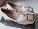 達芙妮方頭單鞋女2025春季爆款軟底通勤透氣淺口小皮鞋女一腳蹬女士單鞋 米色【3.5cm跟高】 40 曬單實(shí)拍圖