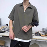 花花公子（PLAYBOY）假兩件T恤男V領(lǐng)短袖男ins潮流半袖衫冰絲涼感夏季體恤上衣服男裝 v18黑色 XL 曬單實(shí)拍圖