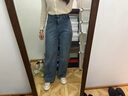 BASIC HOUSE/百家好女裝秋新款寬松直筒休閑百搭褲高腰牛仔褲女 淺藍(lán)（夏季） 薄款 L 曬單實(shí)拍圖