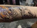 紋墨軒 花臂鯉魚防水紋身貼雙色鯉魚紫蓮花紋身貼紙男士女刺青小腿手臂 曬單實(shí)拍圖