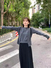妃奧絨灰色圓領(lǐng)秋冬季薄款針織開(kāi)衫外搭洋氣毛衣女氣質(zhì)短外套兩件裝上衣 氣質(zhì)灰＋背心 M 曬單實(shí)拍圖