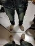 劈靂戰車(chē)   復古男士牛仔褲修身小直筒彈力褲子男韓版潮流網(wǎng)紅同款潮牌個(gè)性做舊水洗休閑褲男生歐美風(fēng)格潮 JSN-802灰藍色 29 曬單實(shí)拍圖
