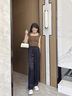 清迎2025夏季新款緞面闊腿褲女絲滑真薄款垂感哈倫高腰休閑直筒褲子 灰藍色 JXYZREY-K06 M （適合體重100-110斤） 曬單實拍圖