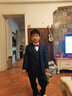 ELPA兒童西服套裝男童小西裝外套中大童花童禮服男孩格子鋼琴演出服裝 中藍(lán)橘格5件套：3件套+襯衫+領(lǐng)結(jié) 135碼 身高125-135cm 重55-60斤 曬單實(shí)拍圖