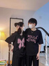 love(兩件裝)情侶裝夏天t恤短袖套裝2022新款潮流蝴蝶結純棉男女同款百搭寬松半袖上衣 (蝴蝶結)黑色+黑色 男M+女S 曬單實(shí)拍圖