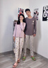 富妮來(lái)情侶睡衣套裝女士圓領(lǐng)長(cháng)袖長(cháng)褲家居服可愛(ài)小熊卡通條紋印花兩件套 香芋紫-女款 S 曬單實(shí)拍圖