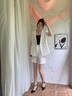 伊婭莎休閑短袖小西裝外套女夏季薄款氣質(zhì)時尚小個子職業(yè)裝西服短褲套裝 單件白色西裝 L 推薦105-115斤 曬單實拍圖