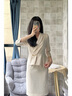 AD職業(yè)裝穿搭氣質(zhì)女神范套裝女時(shí)尚工作服中袖假兩件連衣裙工裝裙 七分袖米色連衣裙 S 曬單實(shí)拍圖