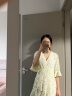bebe夏季系列女士茶歇裙荷叶边雪纺印花连衣裙250006 黄绿 XS 晒单实拍图