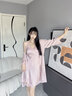 有趣熊睡衣女春秋冰絲夏天五件套裝本命年吊帶睡裙短褲晨袍新婚仿真絲綢 NSLQ-白色香檳五件套 L建議(155-170cm，106-119斤) 曬單實(shí)拍圖