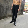 啄木鳥 西褲男休閑褲男春夏秋季新款潮流男褲直筒西褲男修身小腳長(zhǎng)褲子 黑+黑 31 曬單實(shí)拍圖