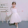 乖奇奇兒童高端走秀禮服女童公主裙小女孩花童婚紗主持人鋼琴演出服夏季 20058白色長袖款前短后長 140cm 曬單實拍圖
