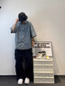 POUM牛仔短袖襯衫男夏季新款青七分袖工裝外套寬松休閑襯衣潮流男上衣 ZYHFS-C20淺藍色 XL 曬單實(shí)拍圖