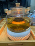 藏白 玻璃茶具套裝 可蠟燭加熱花茶壺家用過濾耐高溫花草水果功夫茶杯整套 01款1000ml提梁壺+陶瓷底座+6直把杯+托盤 曬單實拍圖